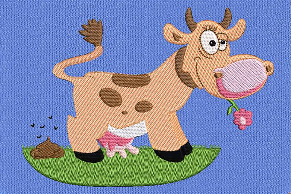 Happy Cow Clip-art: A Delightful Embroidery Design for Thoughtful Gifts